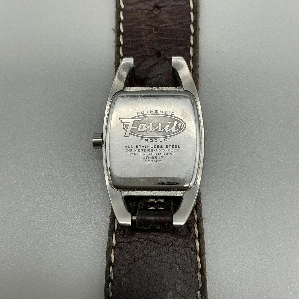 Fossil JR-8517 Womens Watch 25mm Ombre Dial Brown Leather Cuff Date New Battery